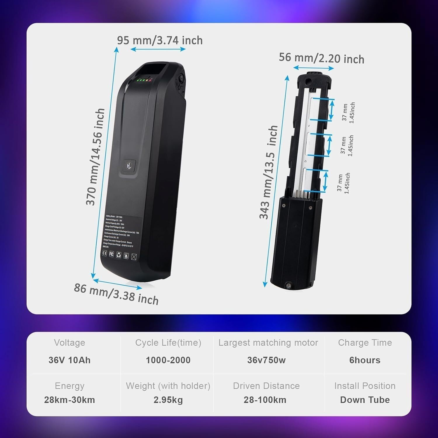 36V Lithium Li-ion Ebike Battery 36V 10Ah 15Ah 20Ah For 200W-1500W Electric Bike