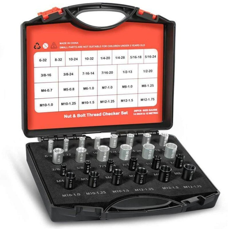 Inch & Metric Sizes Bolt/Nut Identifier 44pcs Nut/ Bolt Thread Checker Gauge Box