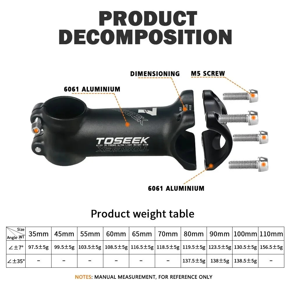 Ultralight Road Mountain Bike Handlebar Stem 7/35 Degree 60/70/80/90/100mm Stem
