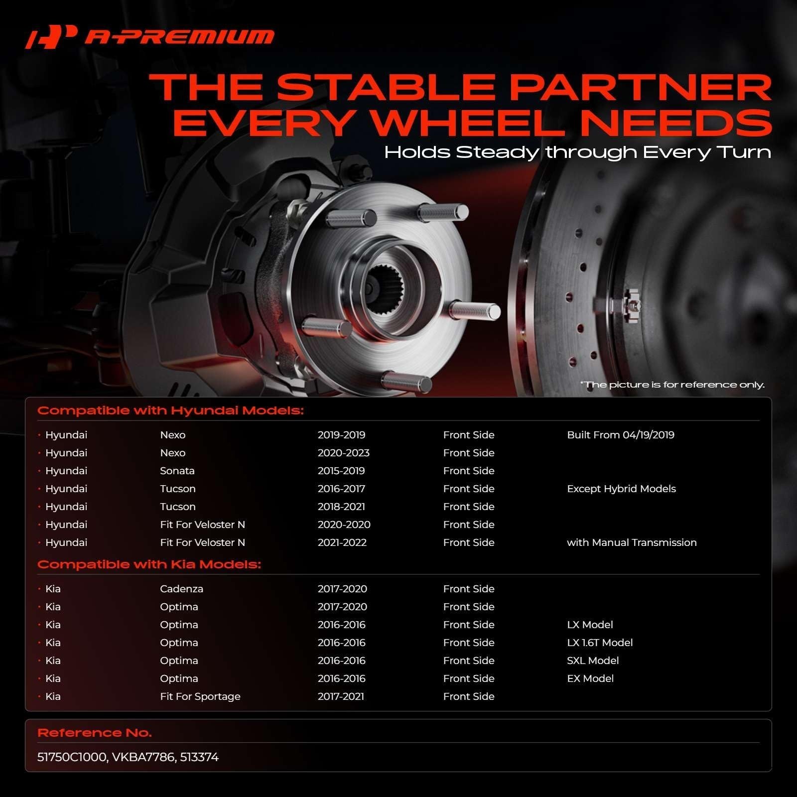 A-Premium Front Wheel Bearing Hub Assembly for Hyundai & Kia