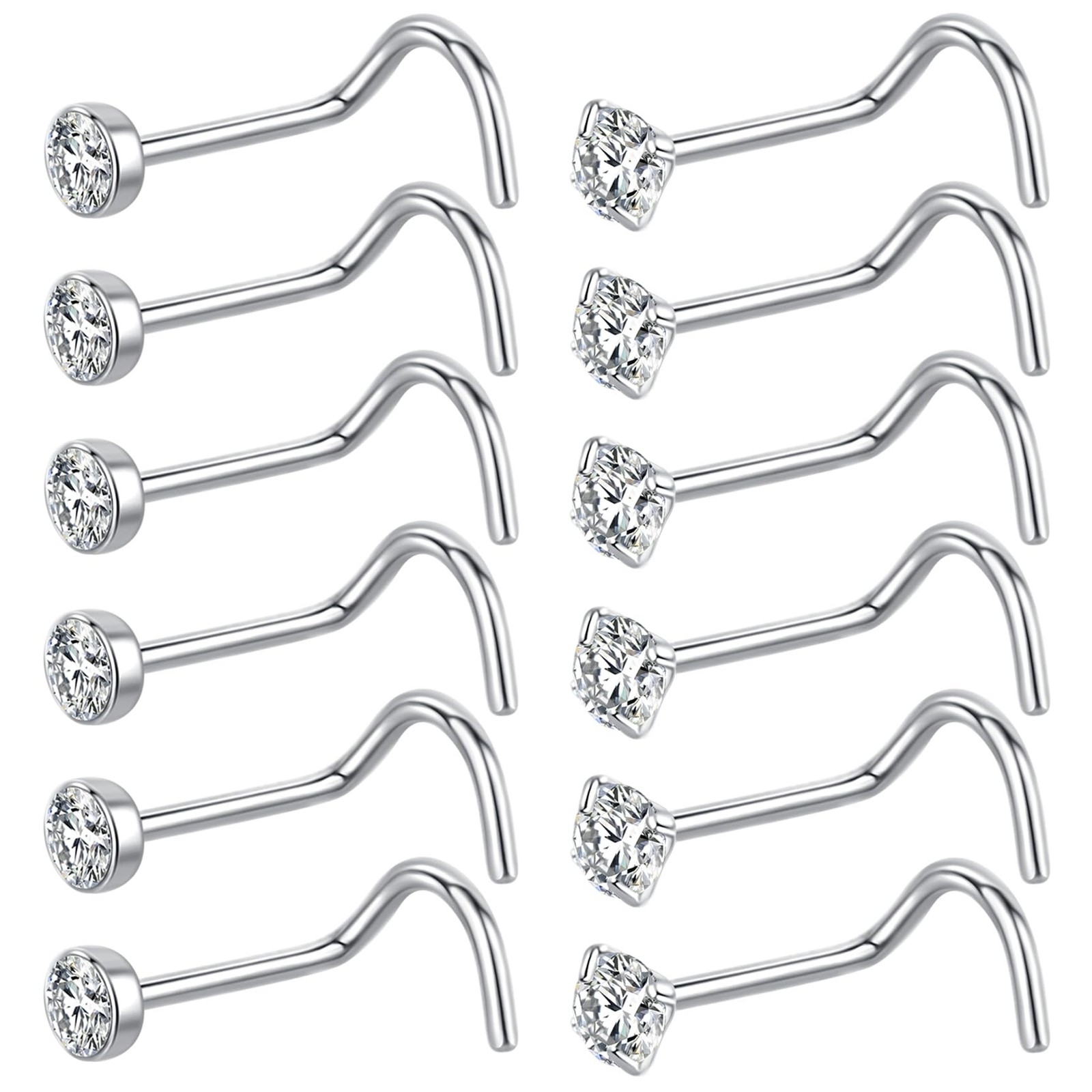 12Pcs Corkscrew Nose Studs L Shaped 18 20 Gauge Nose Piercings Nose Rings Stu…