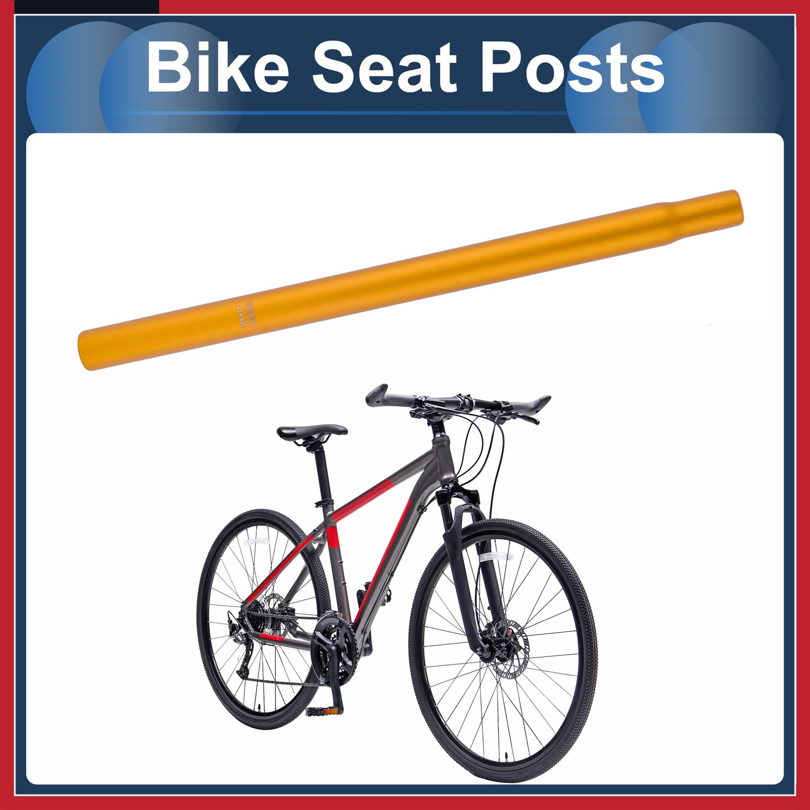 Bike Seats Posts 25.4x400mm Lightweight Post Seats Tube Gold Tone Aluminum Alloy