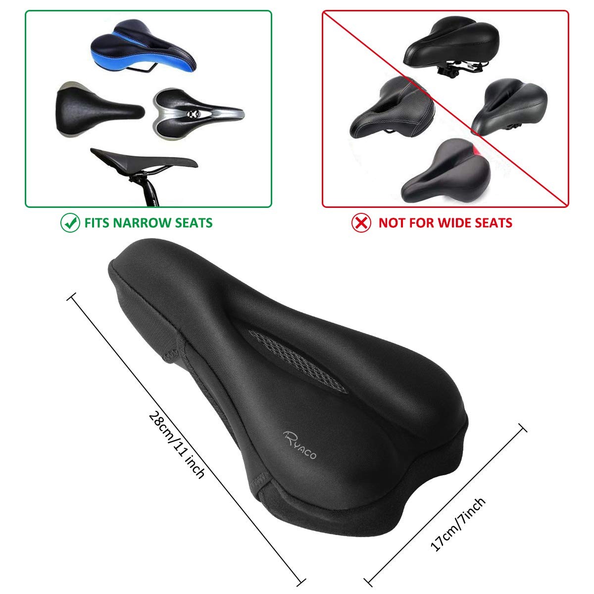Gel Bike Seat Cushion Cover – Breathable Comfortable Bicycle Saddle Cover Bla…