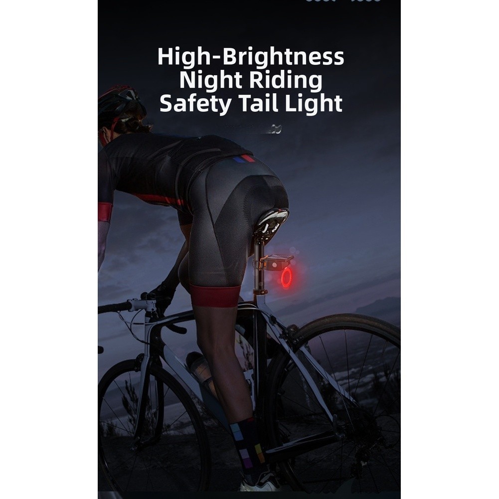 LED Solar Powered Bike Tail Light USB Rechargeable Cycling Safety Light