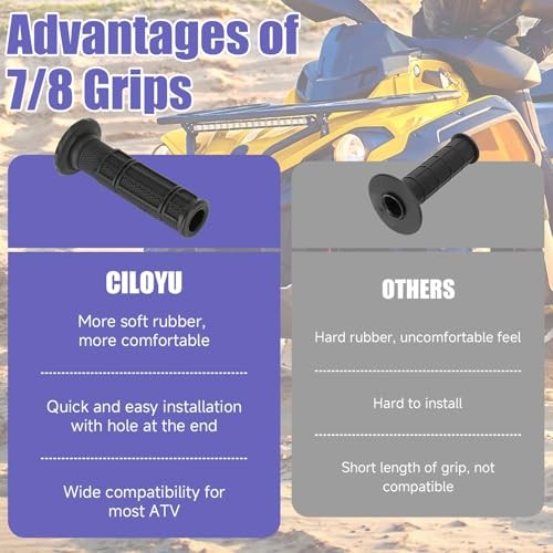 7/8 Handlebar Grips Rubber ATV Handle Grips Replacement for Rancher 350 black