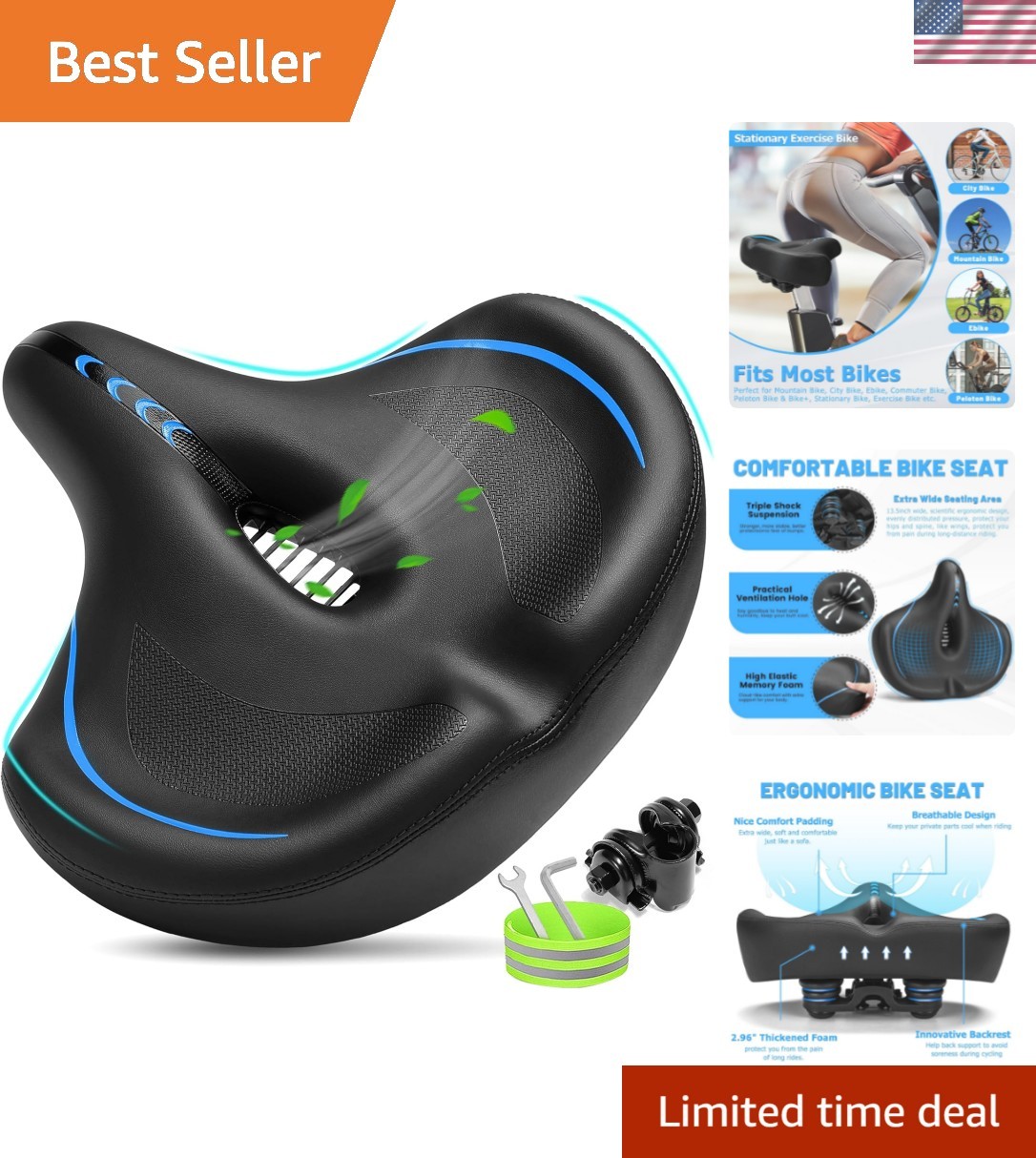 Oversized Bike Seat for Men & Women Comfort, Extra Wide Bicycle Seat Cushion,…