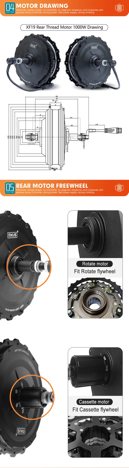 48V 750W 1000W MTB E-bike High Speed Brushless Rear Rotate/Cassette Hub Motor