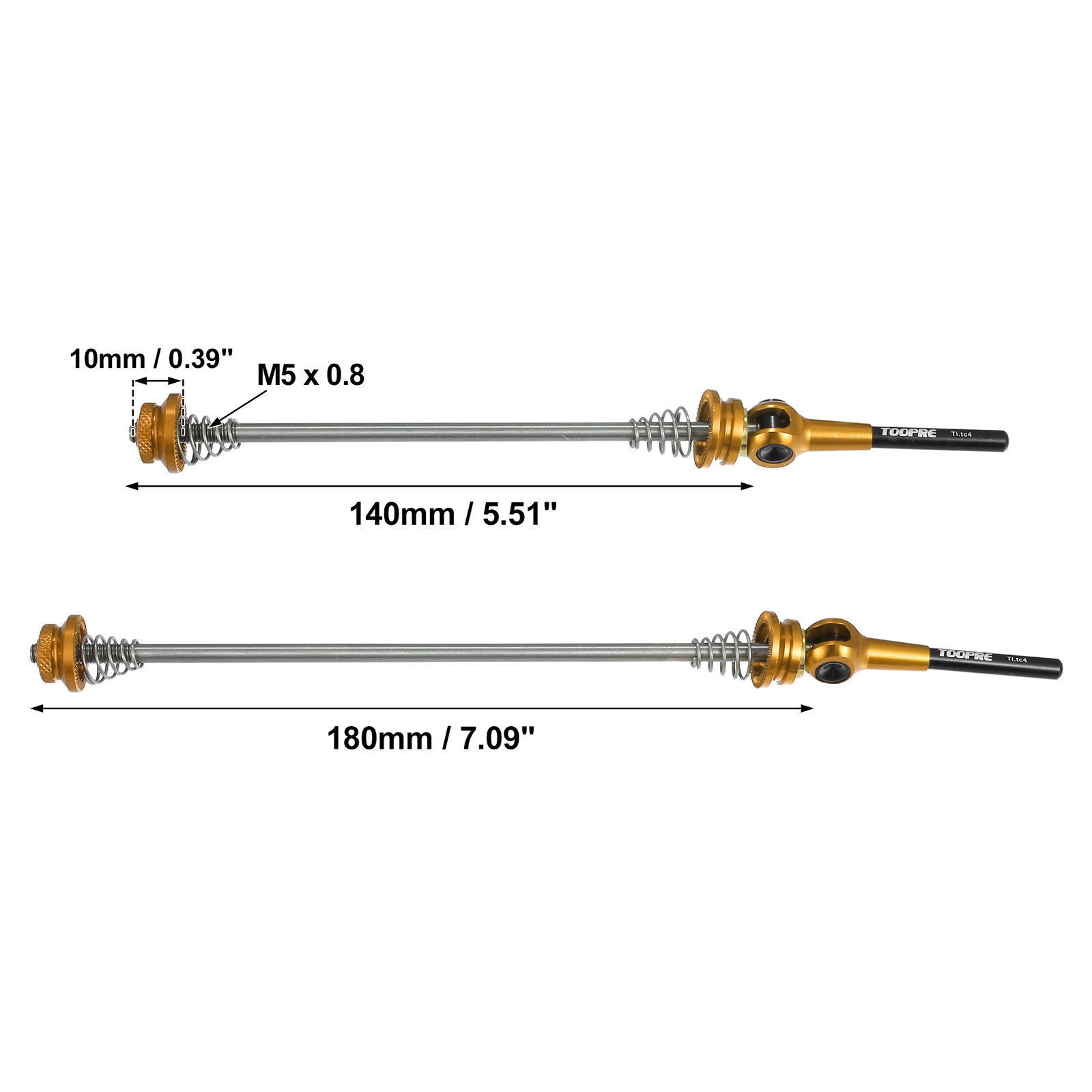 Universal Piece of 2 Bike Quick Release Axles Skewer Lever 140mm 180mm Gold Tone