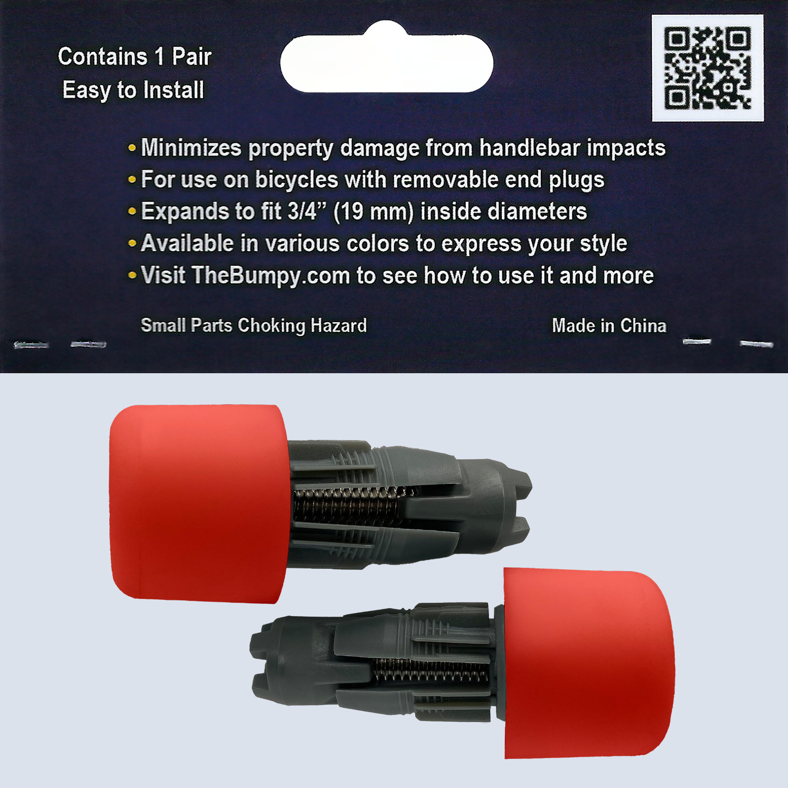 BUMPY END PLUG Bike Handlebar Soft Safe Secure Best Fit Grip Cap Red Pair
