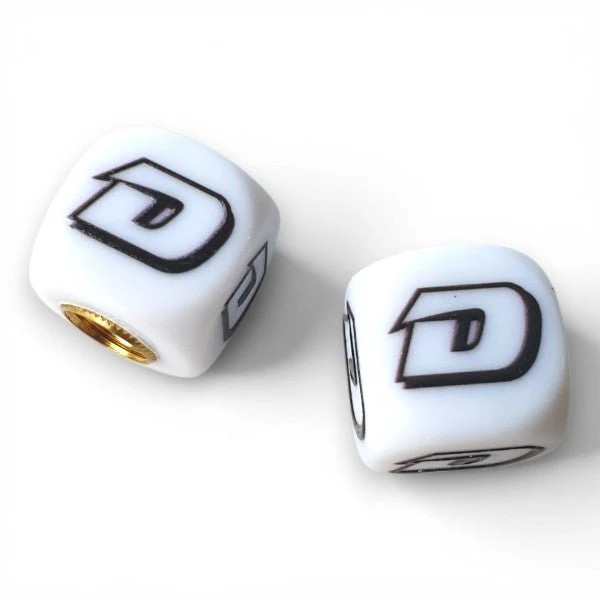 Dyno – D logo – one color Dice Tire Valve Caps (Pair) – WHITE