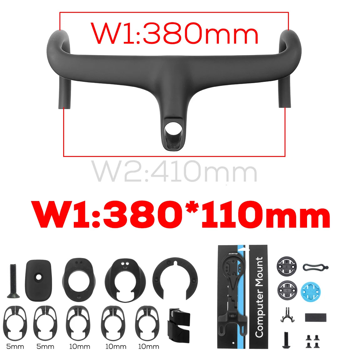 Road Bike Carbon Fiber Integrated Handlebar Cockpit for 360mm with Mount Spacers
