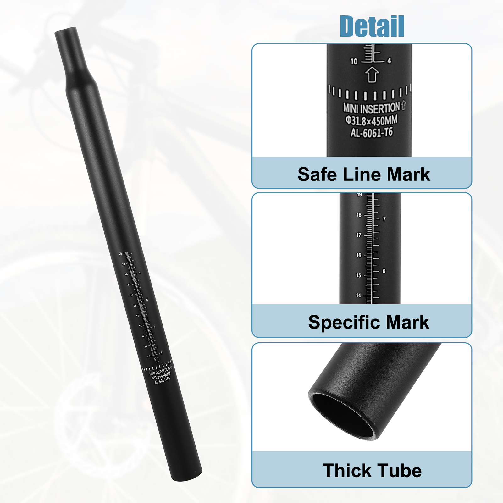31.8x450mm Bicycle Seat Post Aluminum Alloy Tube Universal for MTB Mountain Bike