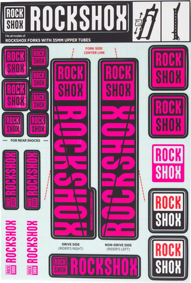 Fork Decal Kits – RockShox Fork Decal Kit – 35mm, Magenta – Sticker/Decal