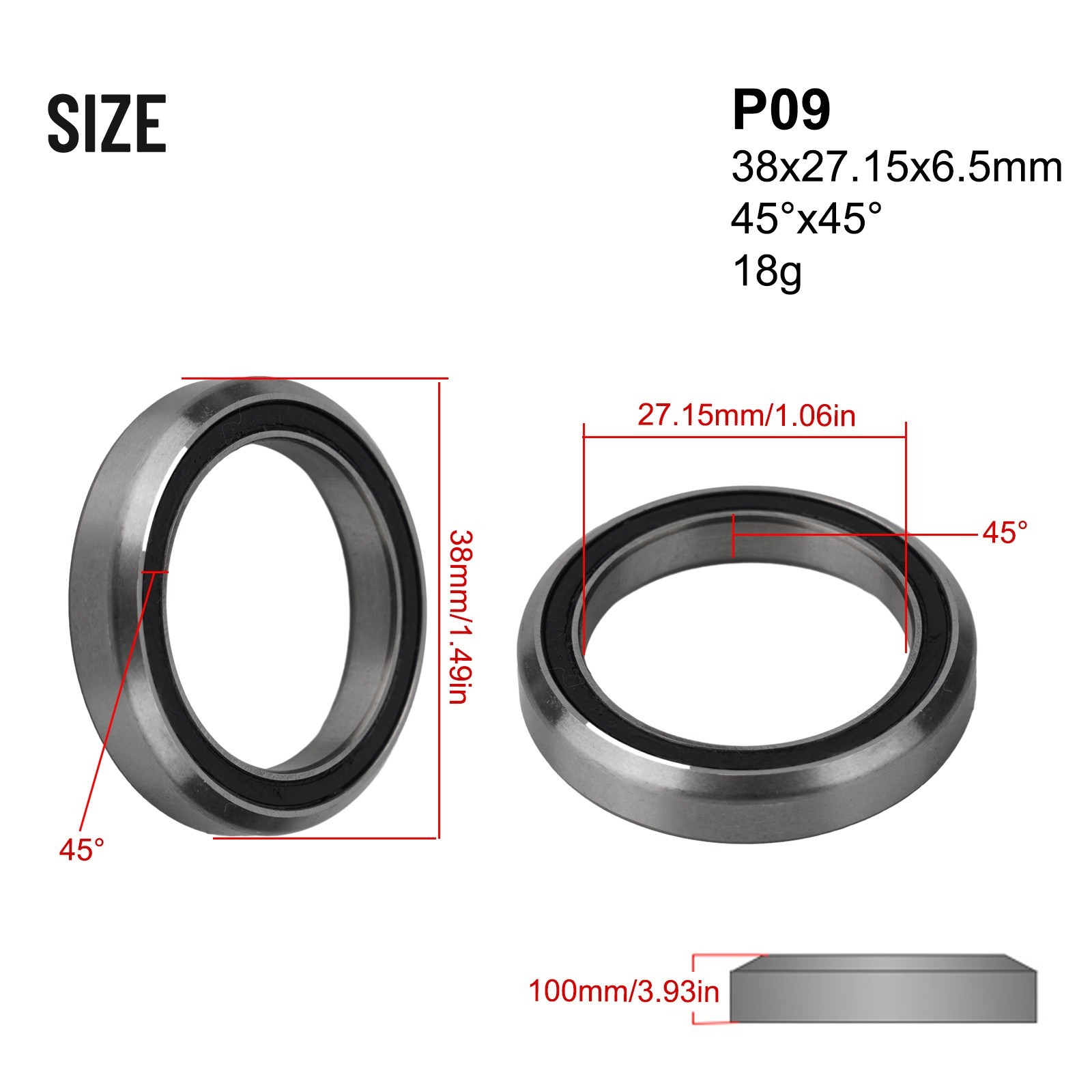 High Quality Headset Bearings Headset 38/39/41/44/49/52mm 45/36 Angle Bearings