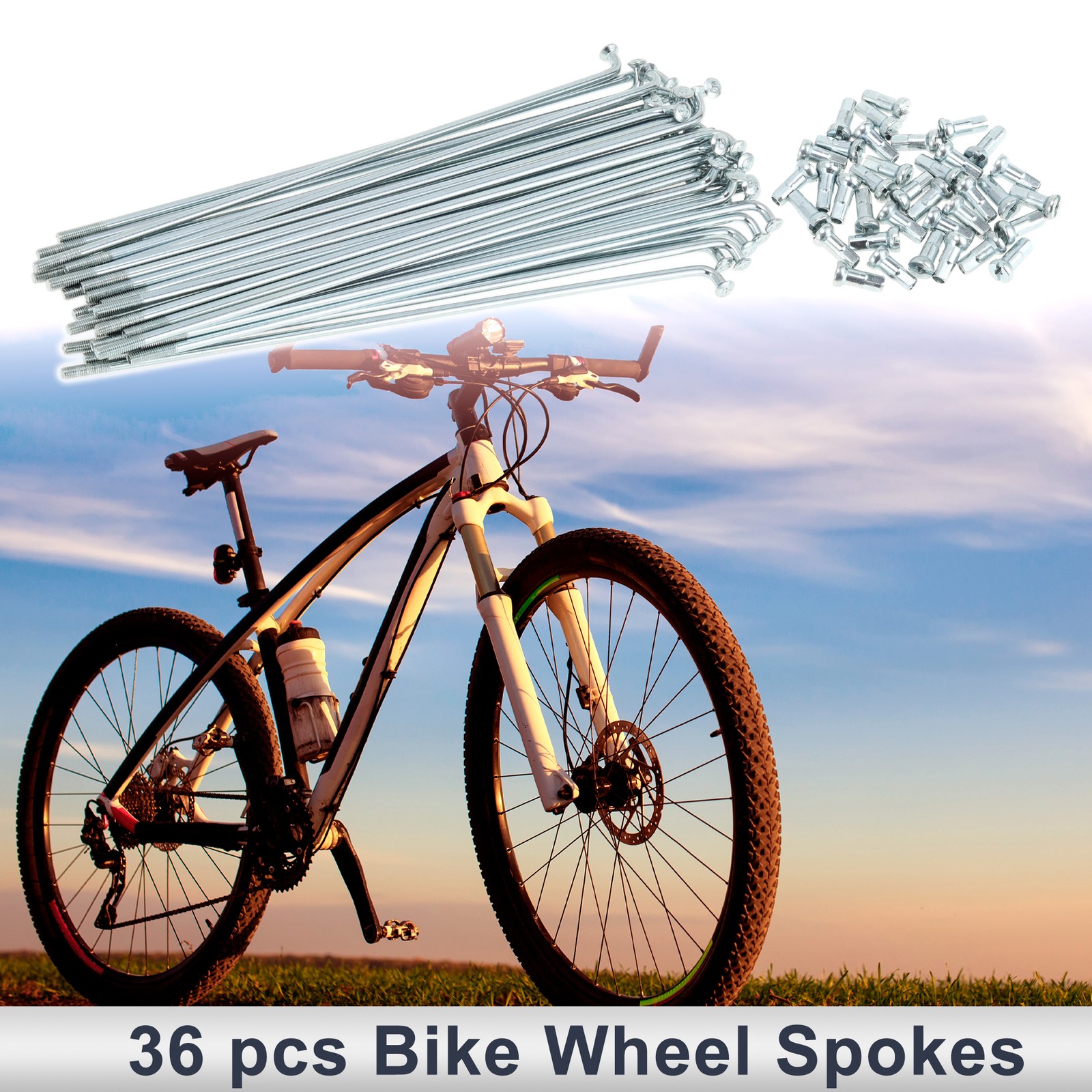 1 Set 12G 159mm Length Bicycle Spokes Nipple Carbon Steel Galvanized Silver Tone