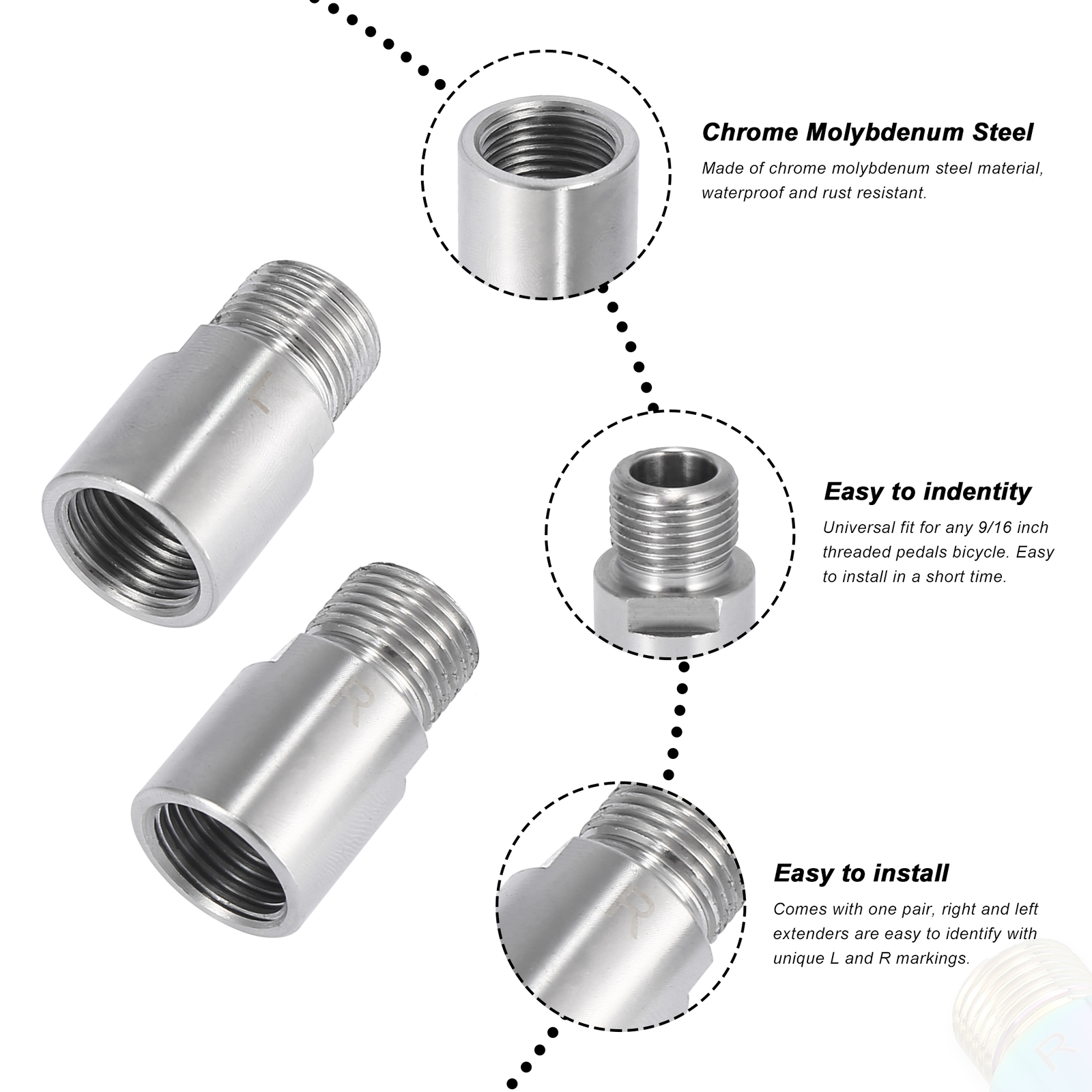 Pack(2) Bicycle Pedal Adapter Extended Pedal Spacer for 9/16″ Threaded Pedals