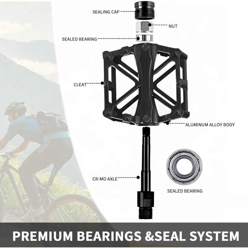 Aluminum Bike Pedals Triple Bearing CNC Body MTB Road Non-slip Sealed 9/16″ USA