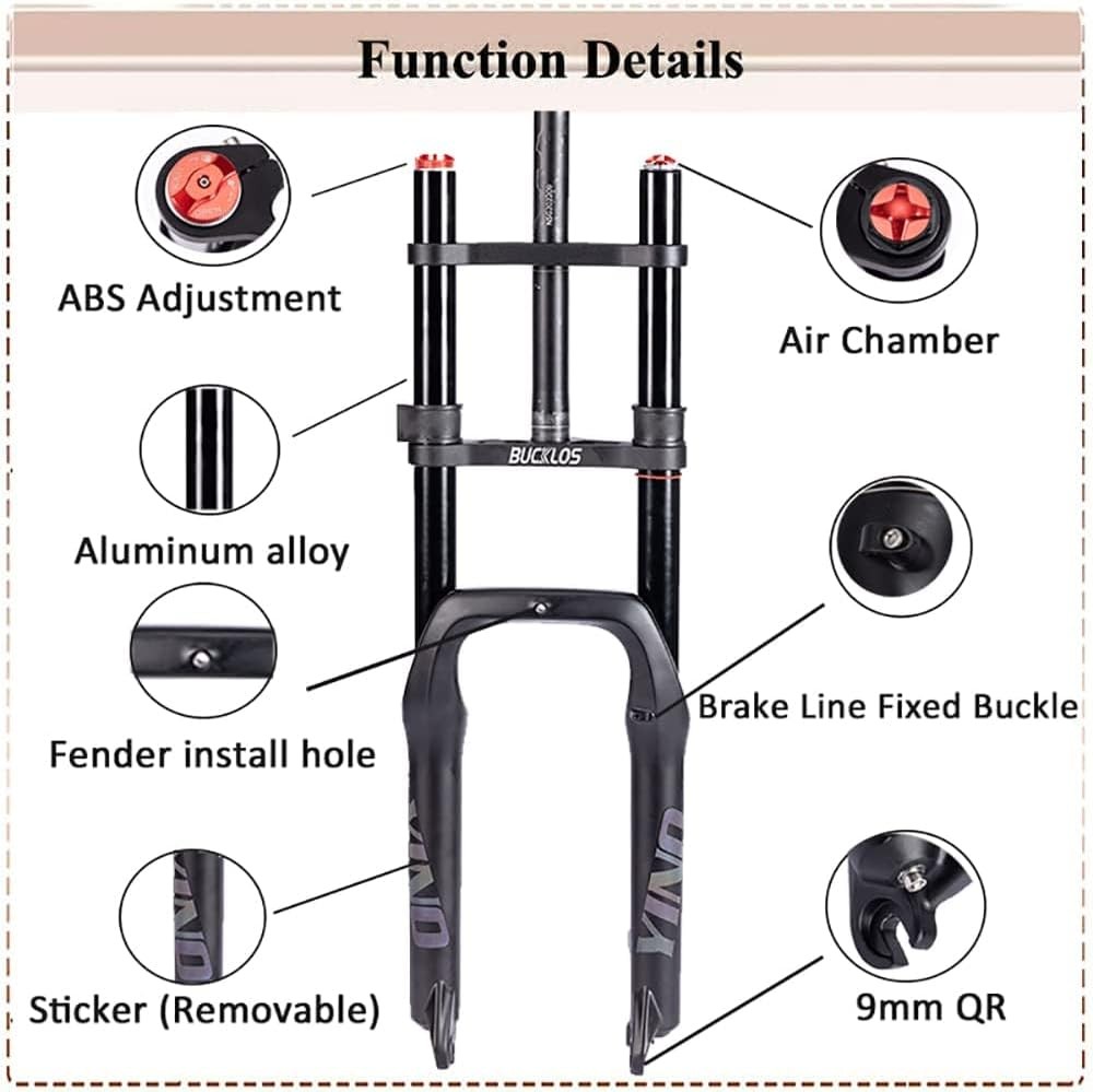BUCKLOS 20″ Fat Tire E-Bike Suspension Fork 180mm Travel 135mm Hub