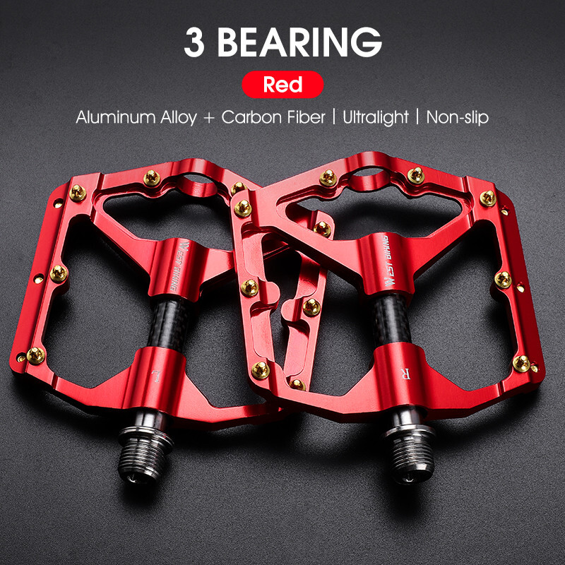 WEST BIKING Aluminum Bicycle Pedals Carbon Fiber Axle 3 Bearing Bike Pedals Red