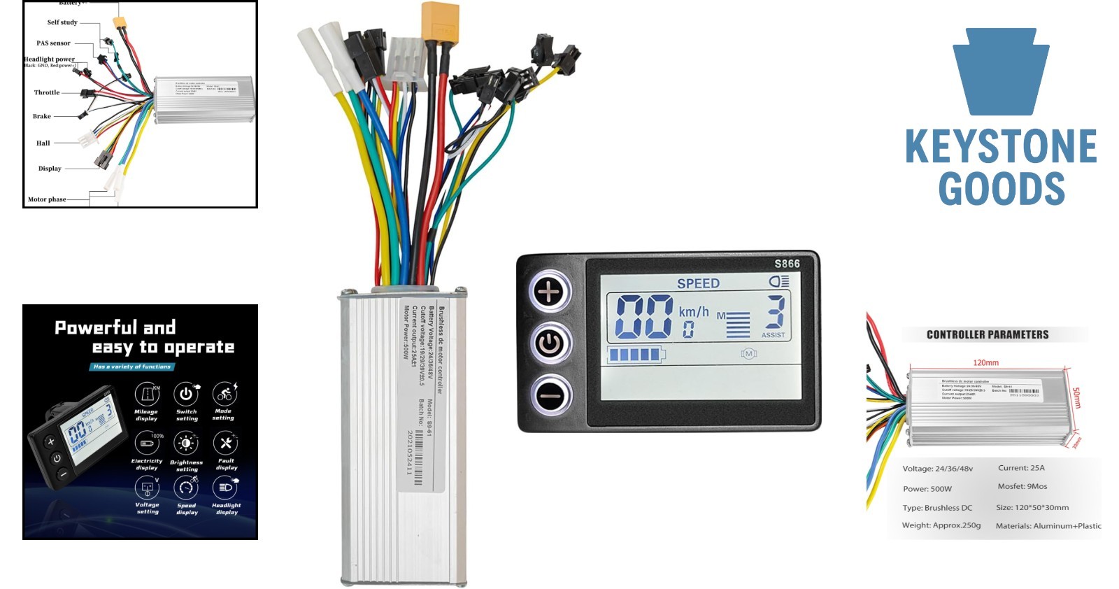 500W 36V/48V Brushless Ebike Motor Controller Kit with LCD Display