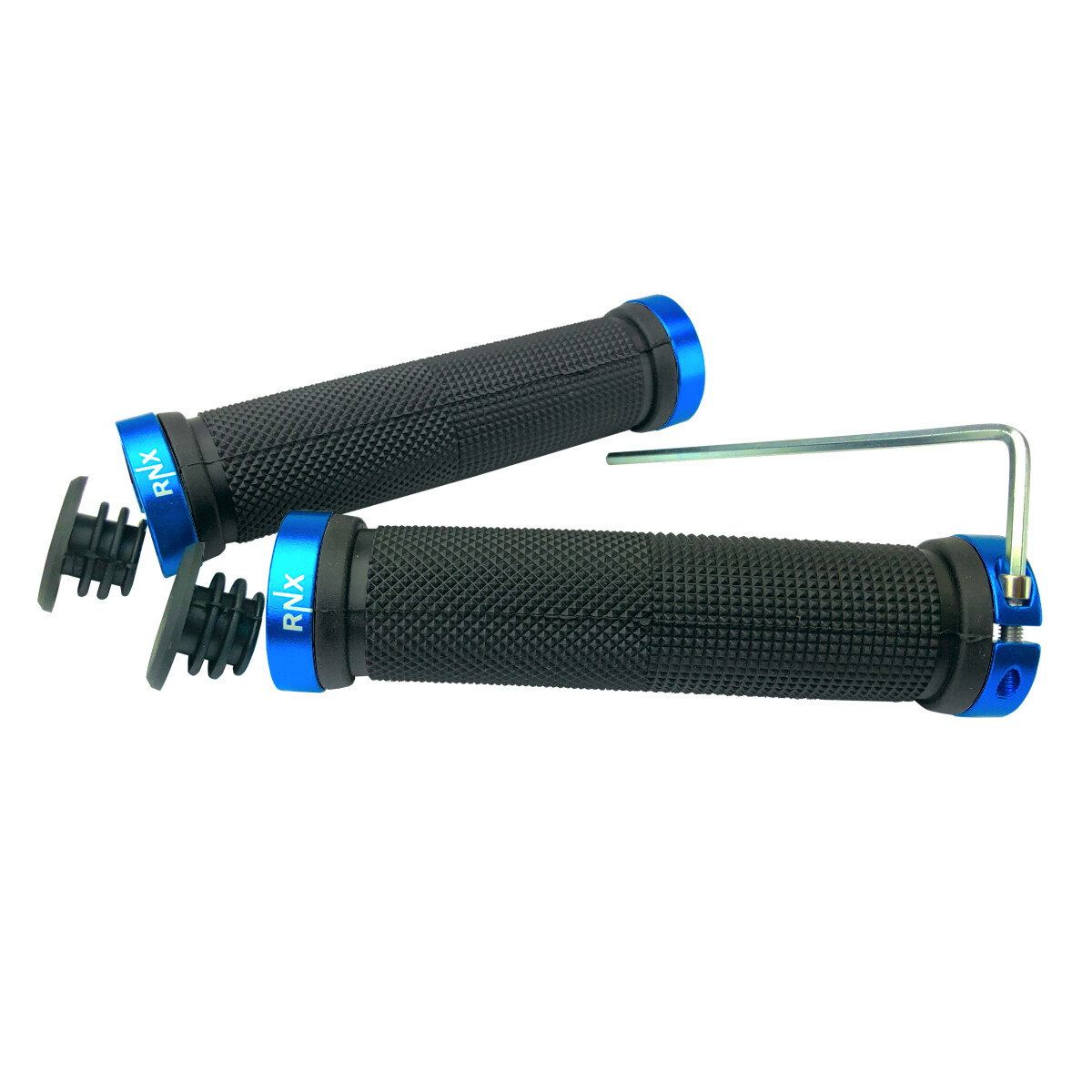 RNX Lock on Blue Bike Grips MTB BMX Mountain Bike Handlebar Grips with End Caps