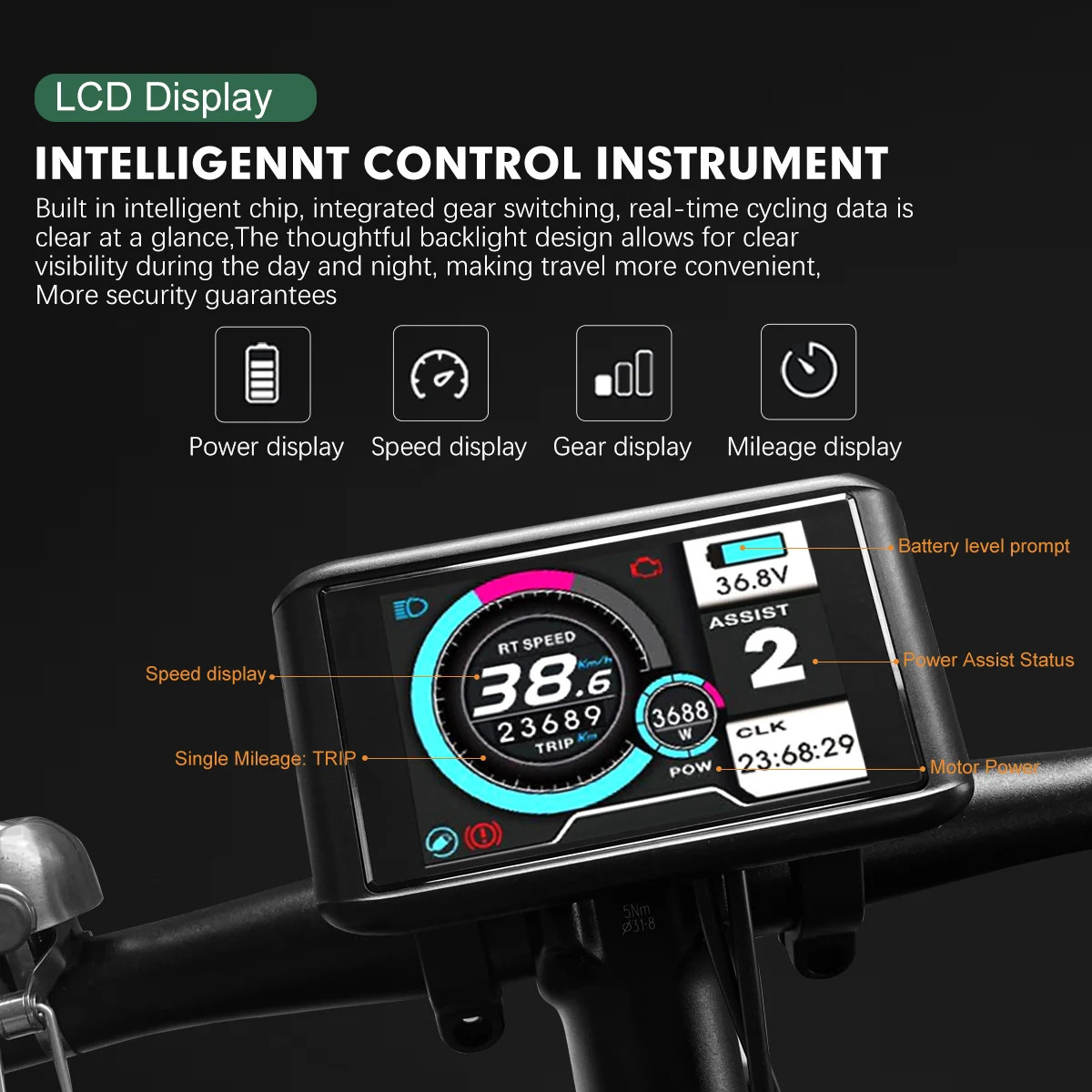 Electric Bicycle LCD Display 24V 36V 48V 52V 60V 72V SM/Waterproof Plug