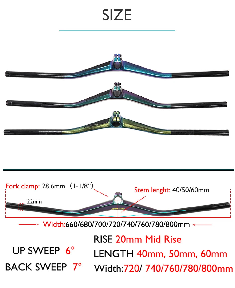 Full Carbon Fiber Mountain Bike Integrated Handlebar 28.6mm Clamp 780mm Wide