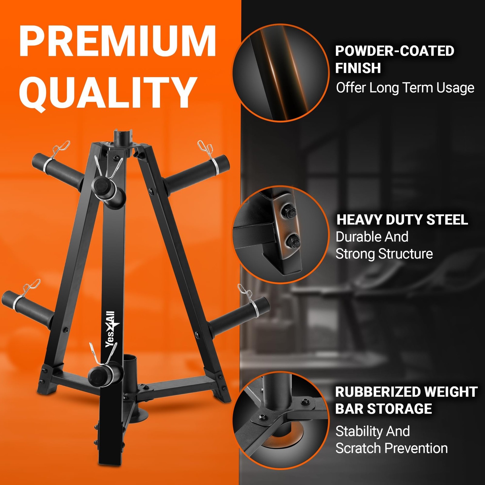 Yes4All 6 Pegs & 4 Barbell Storage Racks Load Up to 1190 LBS – Wall Mounted W…