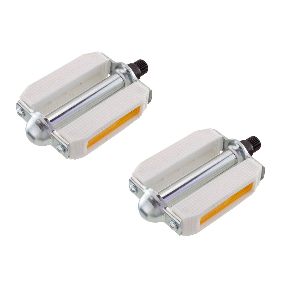 507 PVC Bicycle Block Pedals 9/16″ Classic Vintage Style White/Chrome