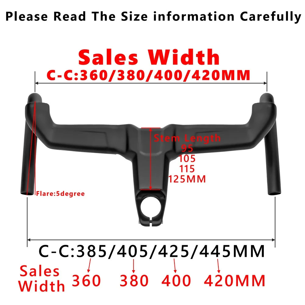 Road Bike Carbon Integrated Handlebar 28.6/31.8mm with Spacers Internal Cables