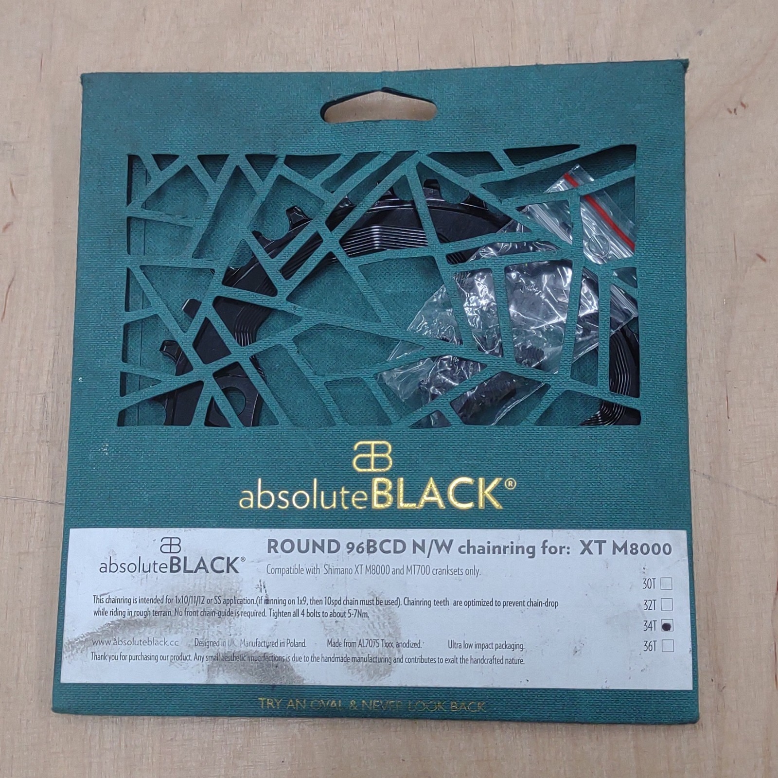 absoluteBLACK Narrow-Wide 96mm BCD 4-Arm Chainring Shimano XT M8000 34T