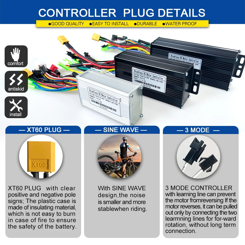 Three-Mode E-bike Sine Wave Controller 36V 48V 17/26/30/40A with LCD Display