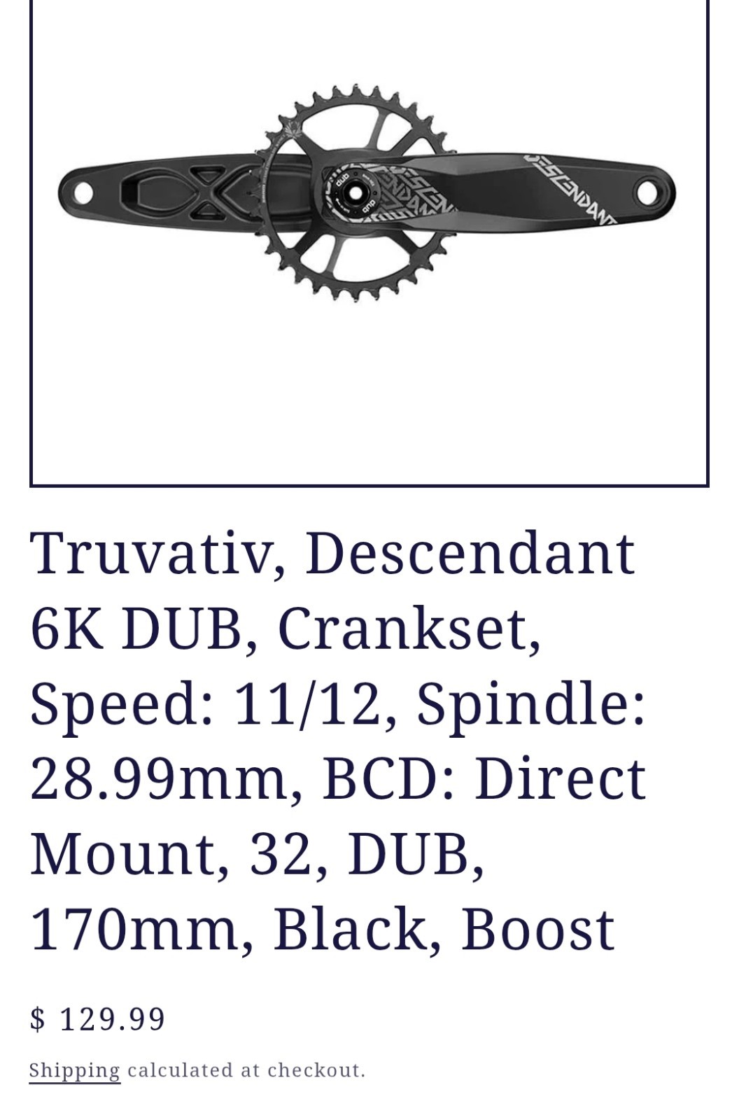 Truvativ Descendant MTB Crank Set With DUB 170mm (Spindle Not Included)