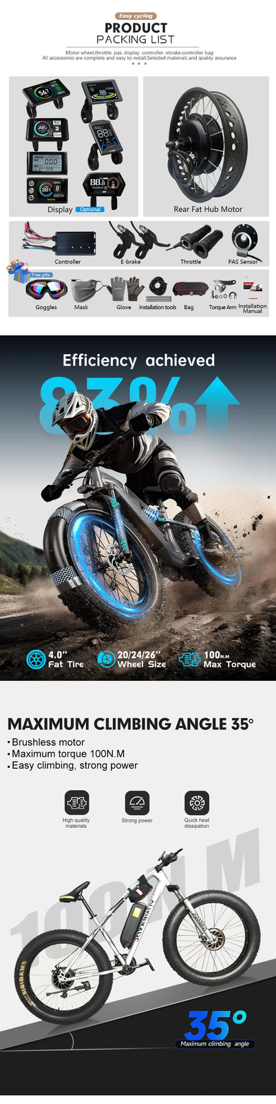 Snow Electric Fat Bike 72V 5000W 20/24/26inch Brushless Non-gear Rear Hub Motor