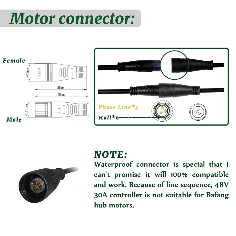 48V 250W 350W 500W 750W 1000W 1500W MTB Ebike Waterproof Brushless KT Controller