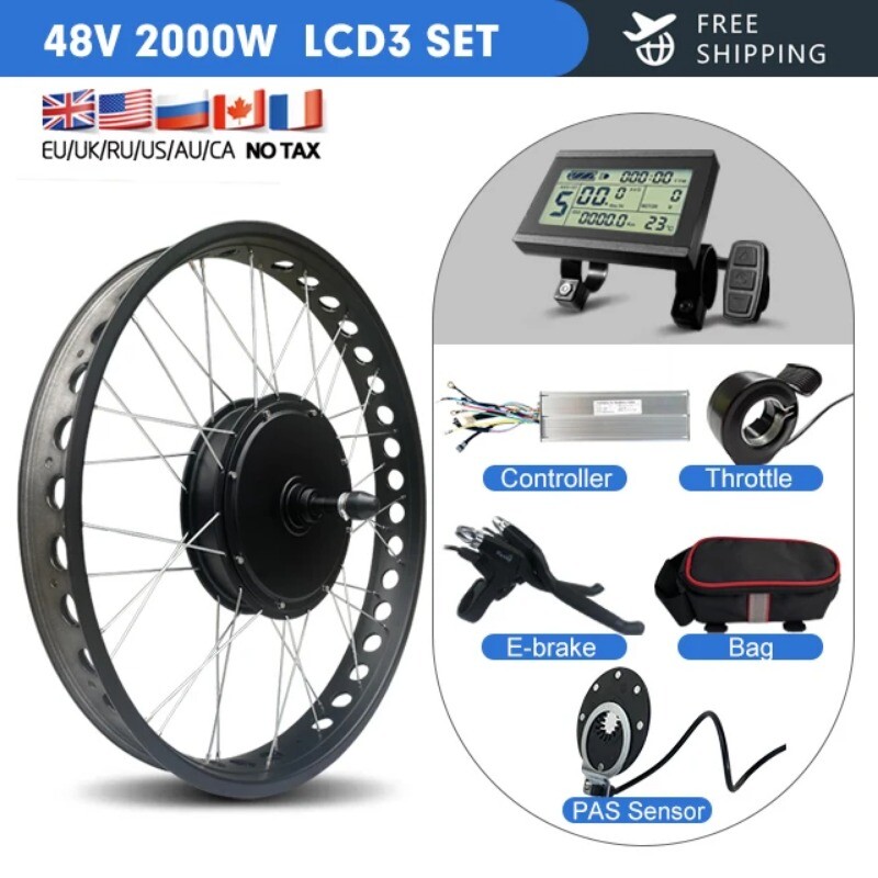 48V 2000W 20/24/26In Snow Electric Bike Fat Rear Rotate Hub Motor Dropout 190MM