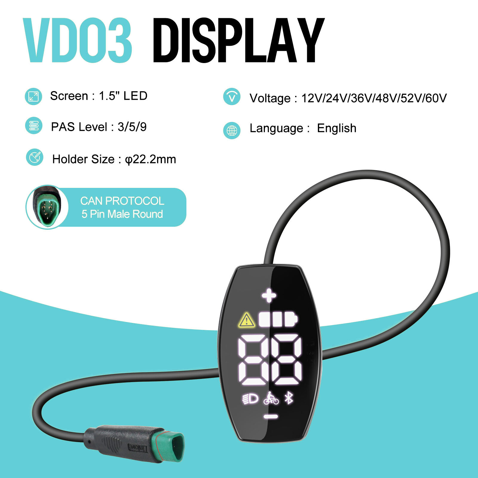 5 Pin E-Bike Display Screen CAN Protocol IP65 for Bafang Mid Motor BBS BBS-HD