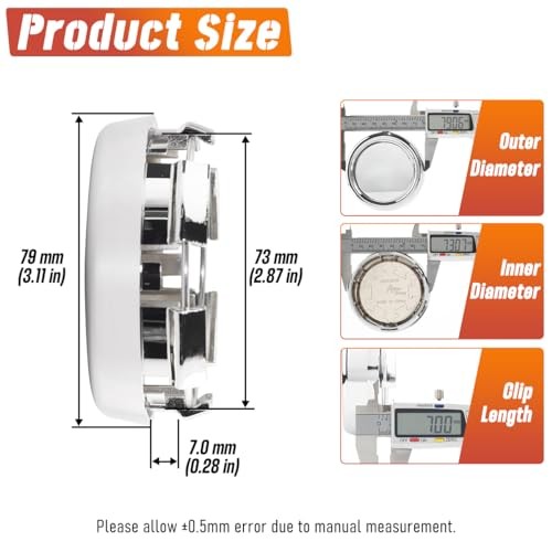 4PCS 79mm(3.11in) Chrome Wheel Outer 79MM 3.11″ . Inner 73MM 2.87″ Silver
