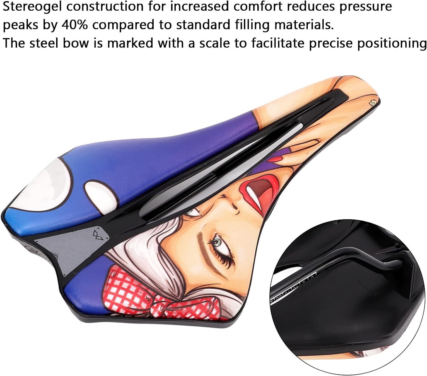 Bicycle Saddle Graffiti Printed Short Nose Bike Seat Ergonomic Cut Out