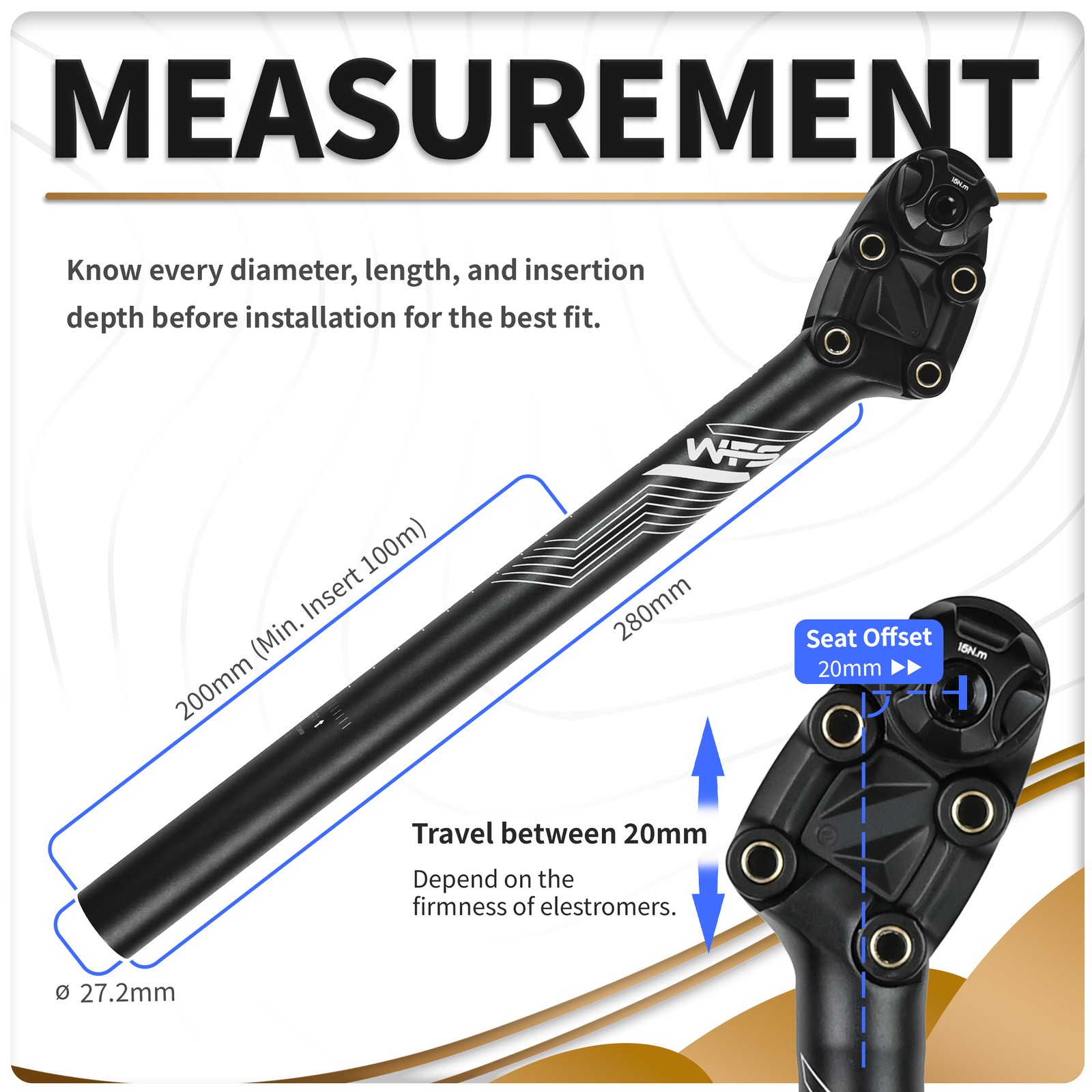 WFS Glide Shock Absorbing Suspension Seatpost 27.2X360mm ,Black