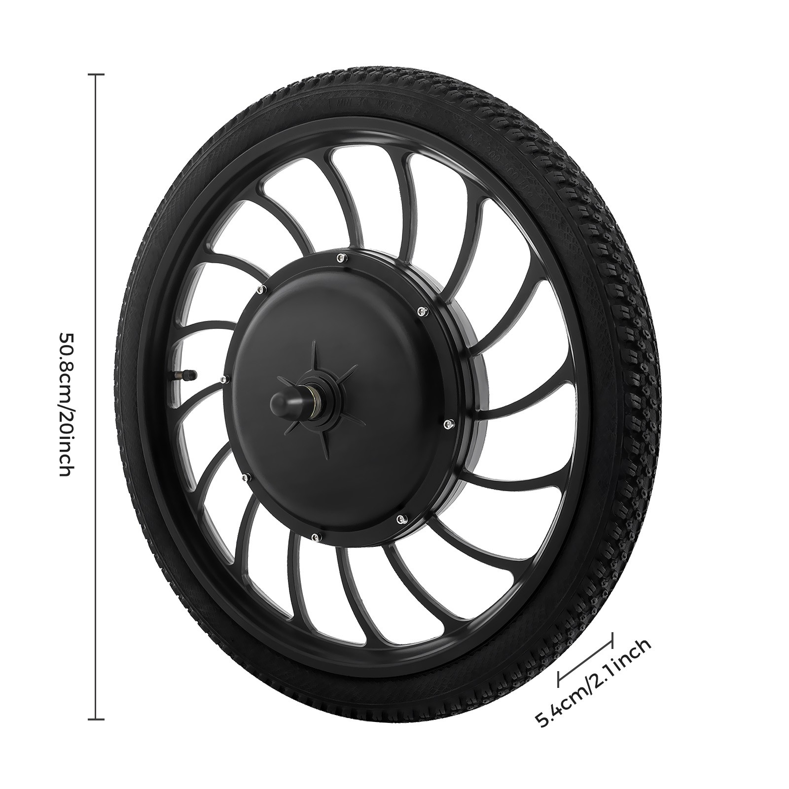 20″ E-bike Black Electric Front Wheel Brushless Gearless Hub Motor 1000W