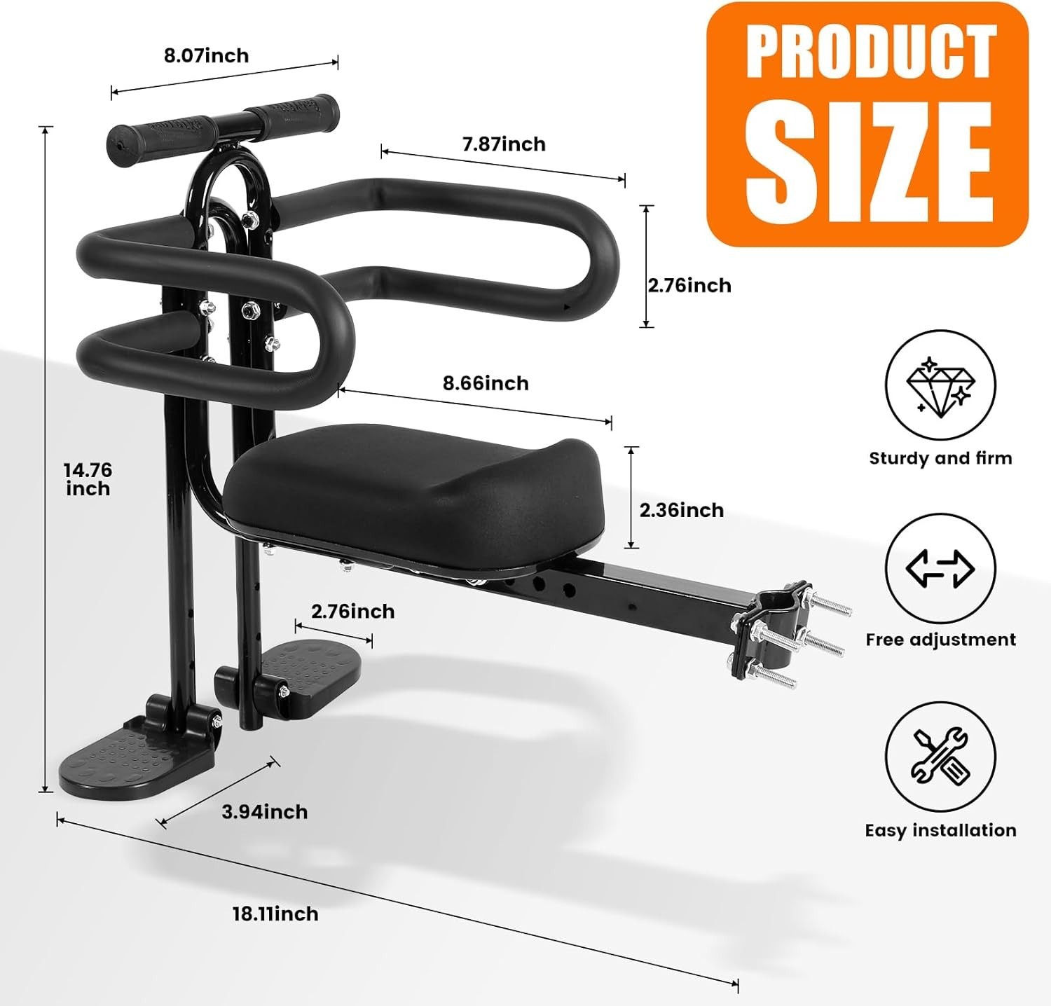 Kids Bike Seat Front Mounted and Handlebar Child Bike Seat Detachable Front M…