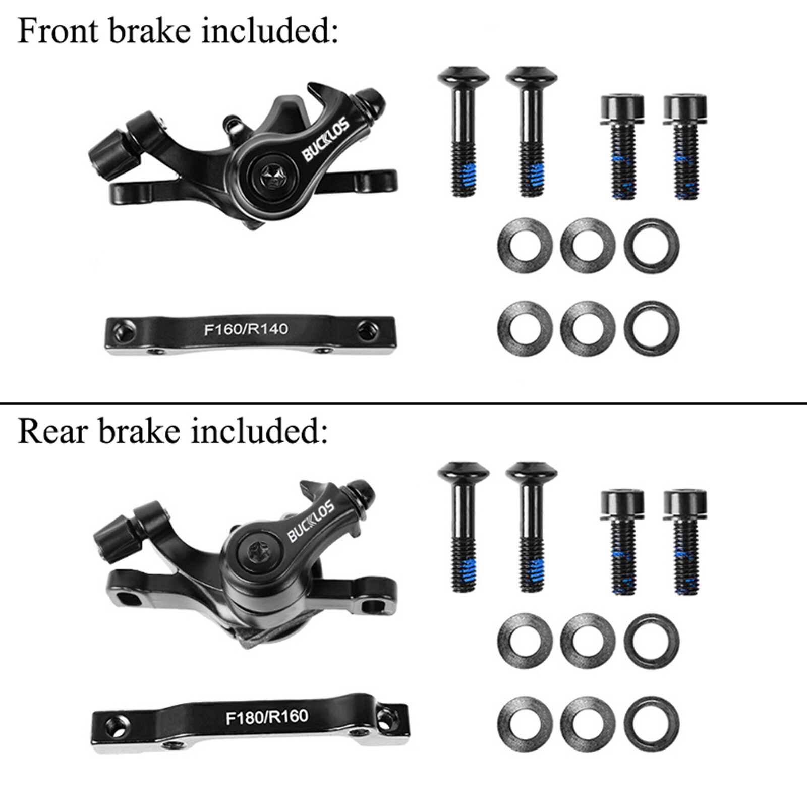 BUCKLOS Mountain Bike Front Rear Hydraulic Disc Brake IS/PM 160mm Caliper Levers
