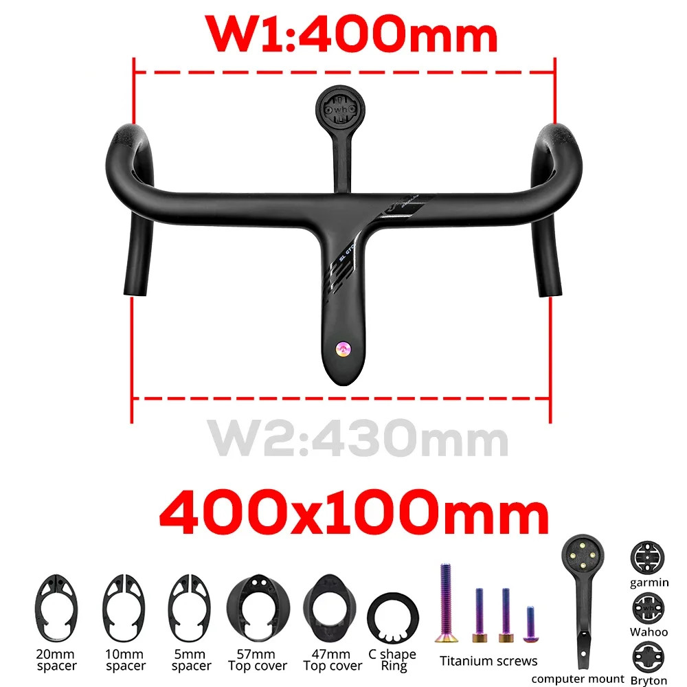 Full Carbon Integrated Road Bike Drop Bar -10 Degree Internal Cable 360mm-440mm