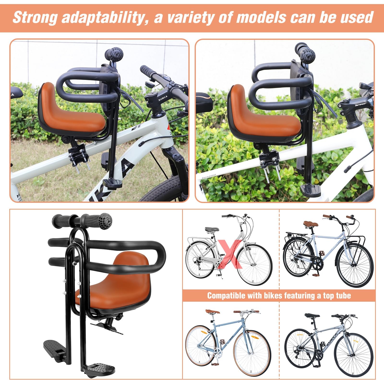 Child Bike Seat Front Mount with Guardrail Retractable Baby Bike Seat Toddler fo
