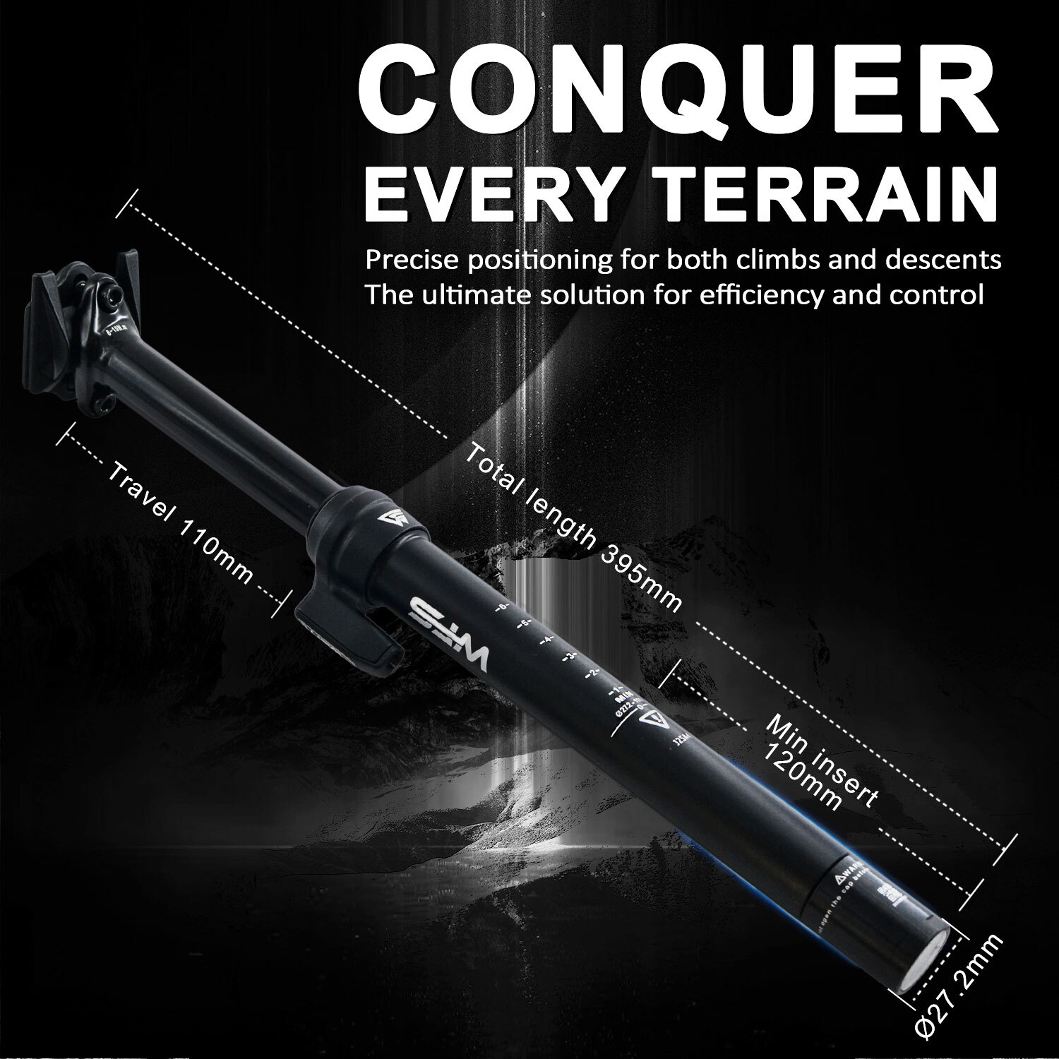 WFS Flex Remote External Dropper Post 27.2X395mm Travel 110mm, Black