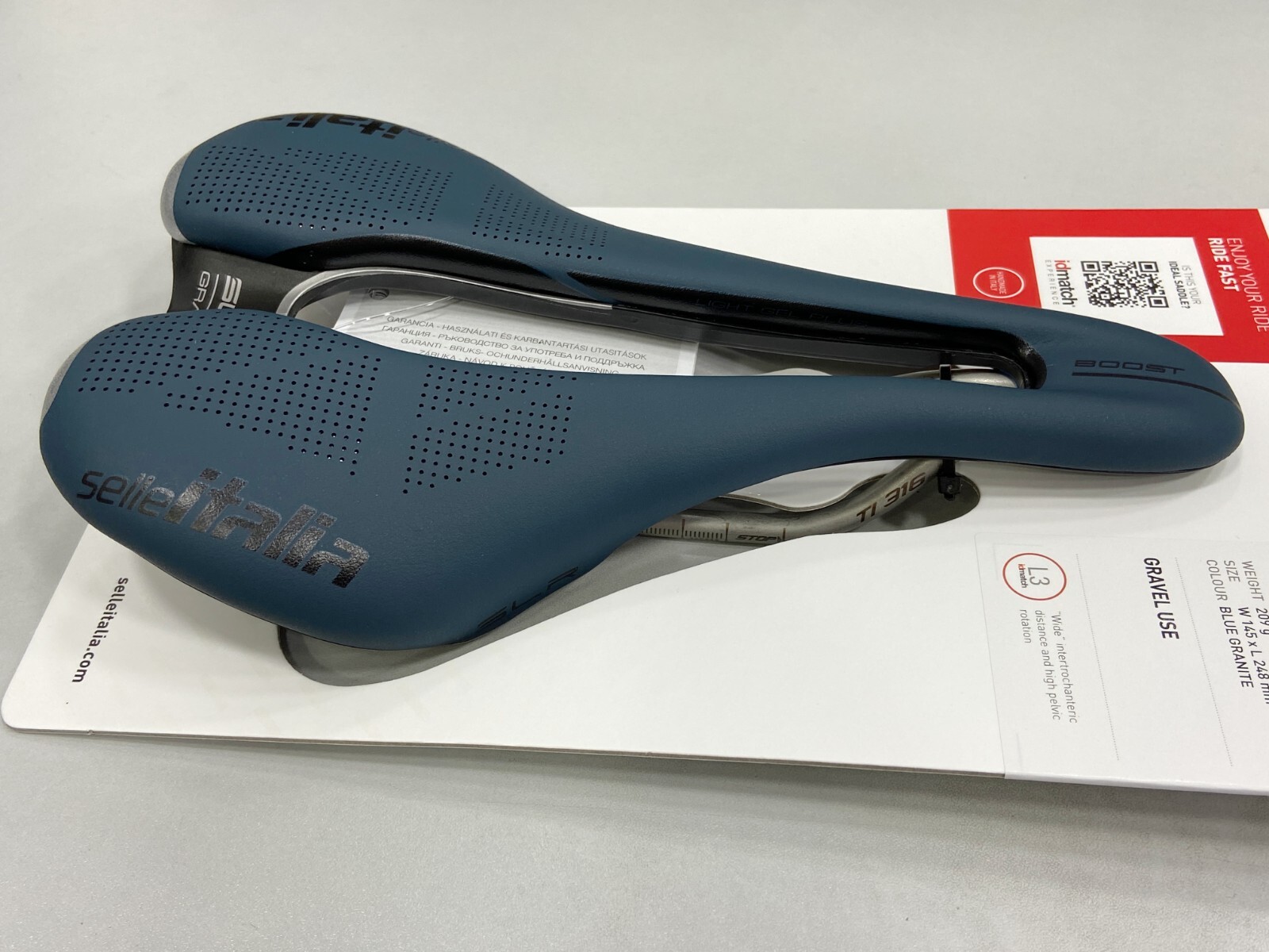 Selle Italia SLR Boost Gravel Ti316 Superflow L3(145x248mm) Saddle Blue Granite