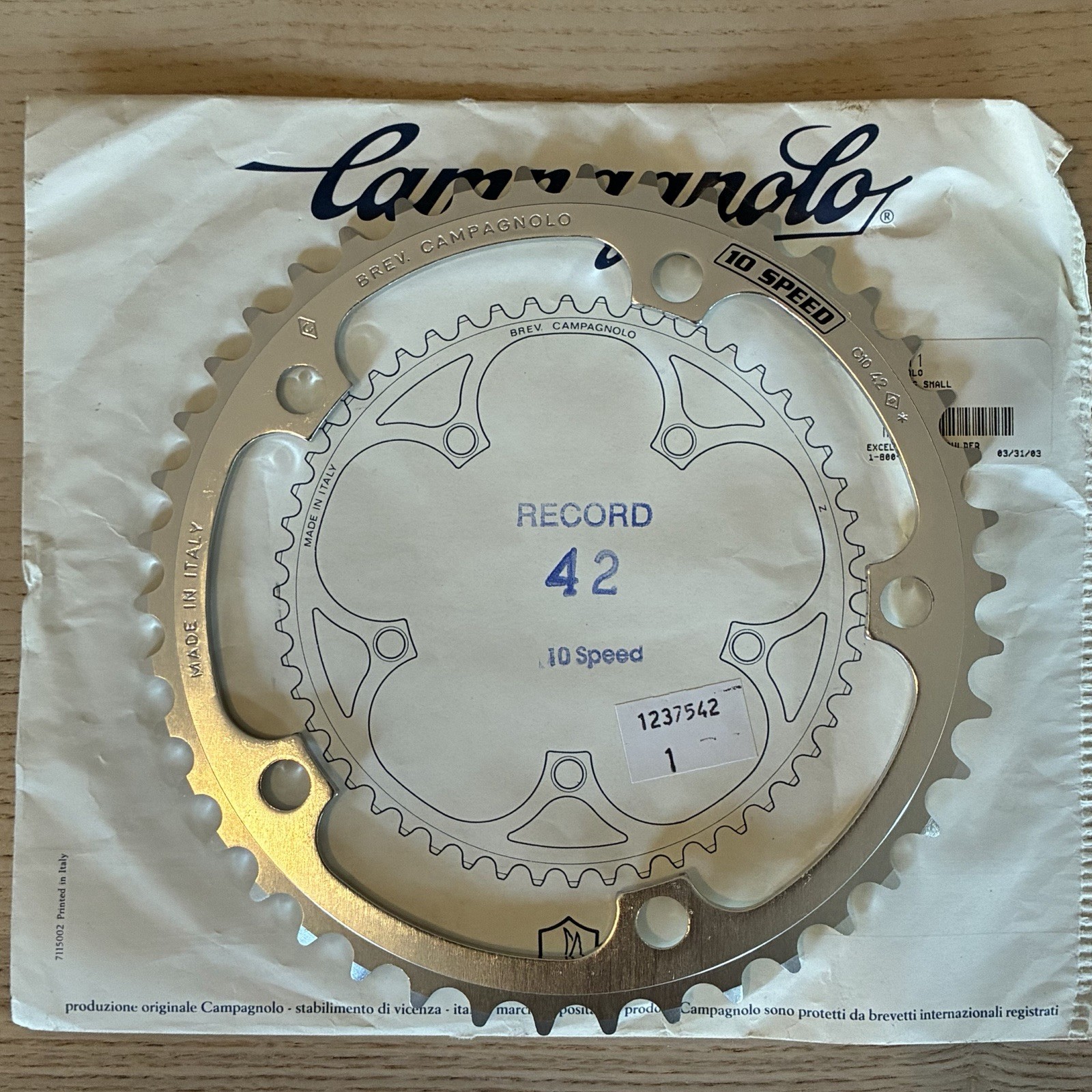 New Old Stock Campagnolo Record 9 / 10 Speed Chainring 42 Tooth x 135 mm BCD