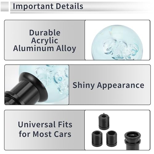 Car Gear Shift Knob Acrylic Aluminum Alloy Stick Shifter Lever Knob Light Blue