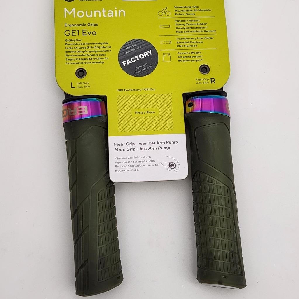 Ergon GE1 EVO Factory Frozen Moss/Oil Slick Lock-On Bicycle Grips OPEN PACKAGE